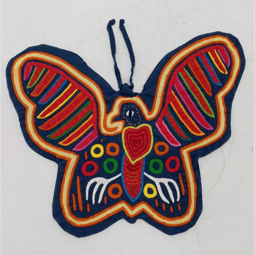Butterfly Applique Textile Art Tapestry Colorful Boho Tapestry 12 Inch Stripes